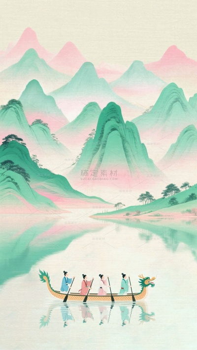 端午节国风山水划龙舟背景