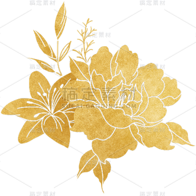 植物烫金花朵插画元素素材