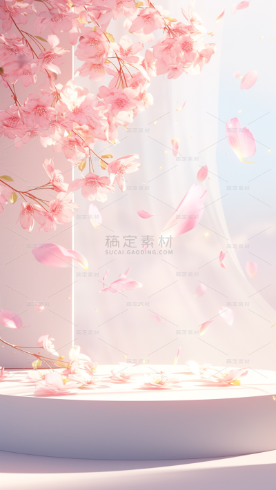 植物实景粉色浪漫感樱花展台场景背景图片素材