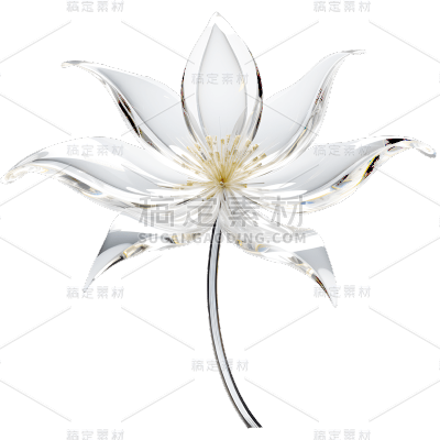 3D透明玻璃花朵粉色花卉植物