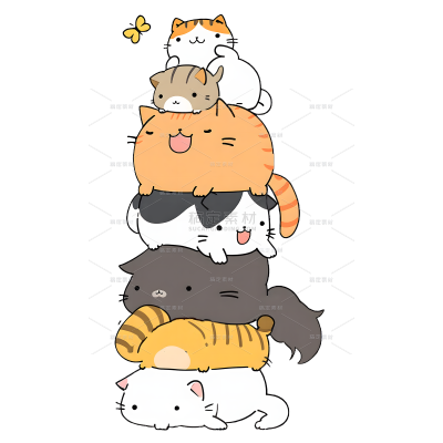 动物系列卡通风可爱猫咪堆叠插画元素（td)