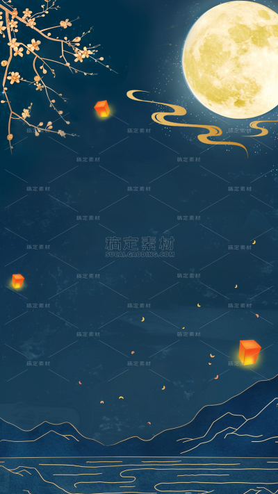 中秋节孔明灯月亮通用背景素材