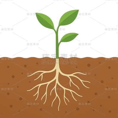 植物系列卡通风幼苗根部深埋泥土（td）