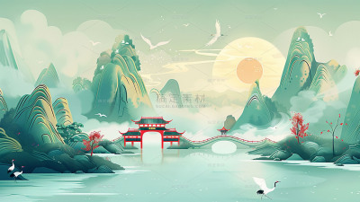 通用中国风中式国风山水场景背景素材