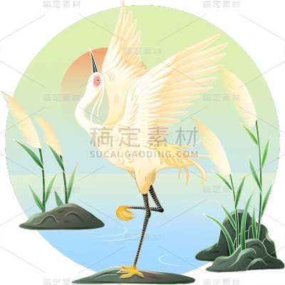 寒露中式白鹭场景静态贴纸