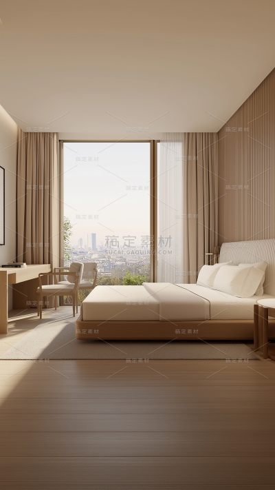 建筑系列通用实景温馨大床房背景素材