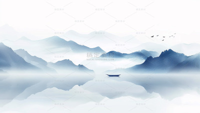 中国风通用青蓝色古风山水背景场景图片素材