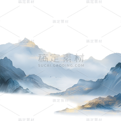 中国风通用蓝色国潮山水元素素材