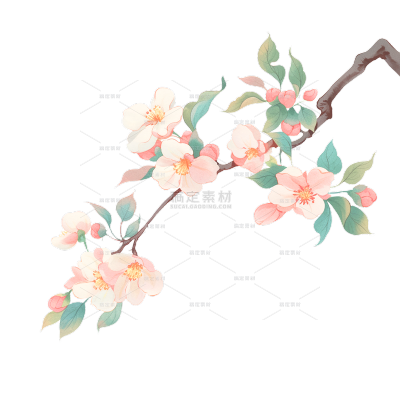 植物系列工笔画桃花元素