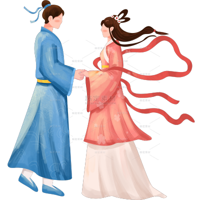 七夕通用牛郎织女插画场景贴纸元素素材