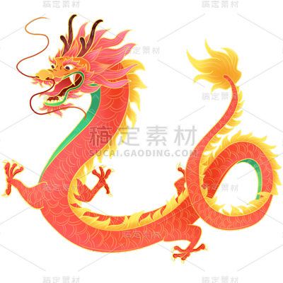 龙年春节新春中式中国风写实插画龙吉祥物生肖动物元素素材