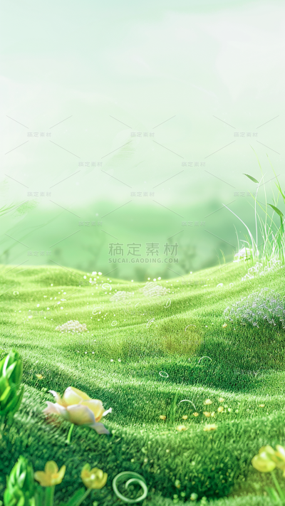 植物通用实景蓝天白云草丛背景场景图片素材