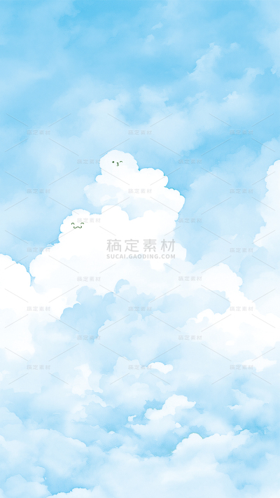 风光通用插画晕染风天空白云背景图片素材