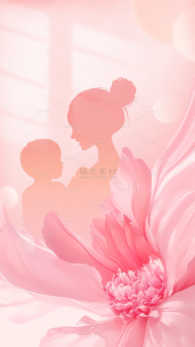 母亲节-梦幻感光影人物剪影康乃馨背景