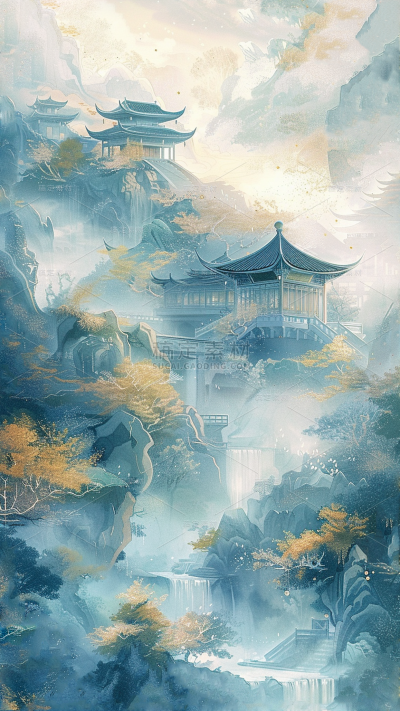 通用中国风中式仙侠风国风山水背景素材