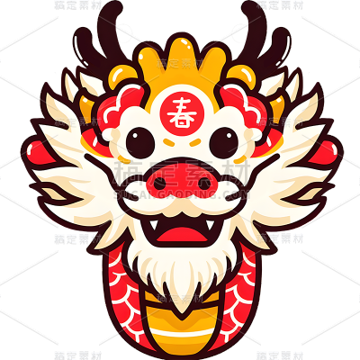 龙年春节新春新年过年除夕剪纸风龙头元素素材