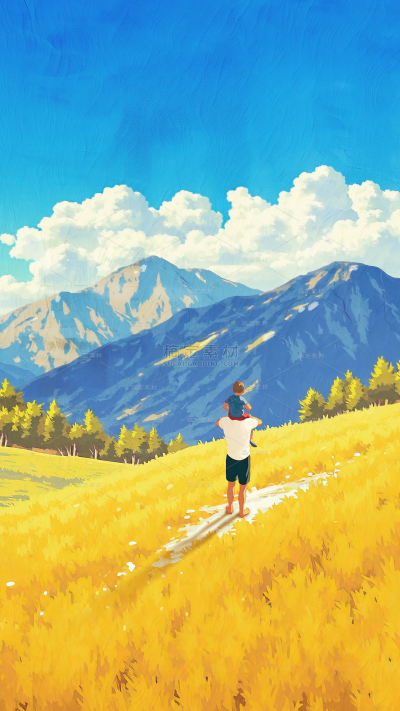 父亲节温馨感肌理亲子山峰插画背景
