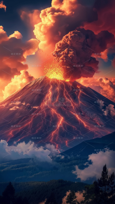 风光通用合成火山喷发背景图片素材