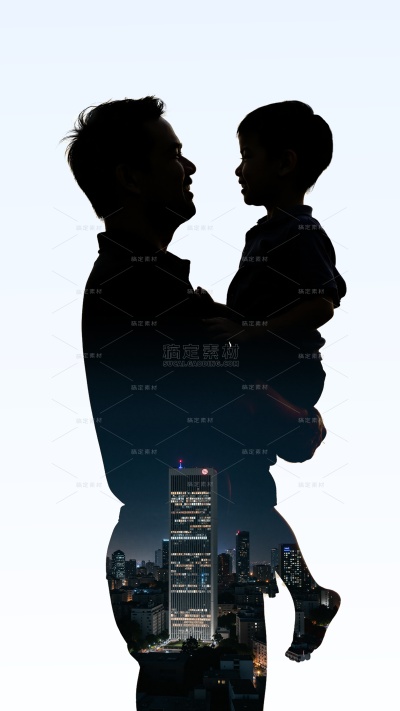 父亲节实景感人物剪影城市创意场景背景