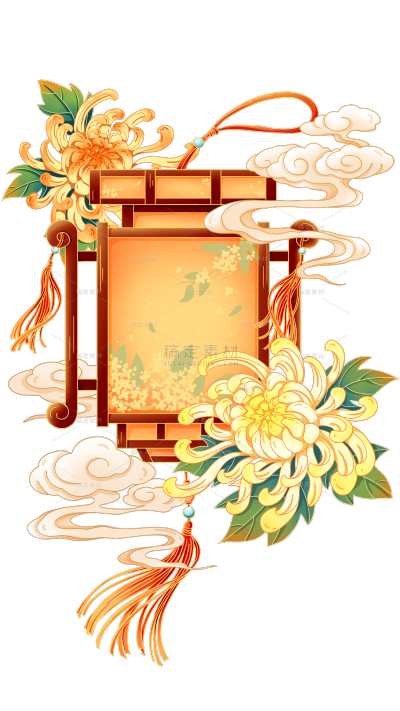 中国风系列插画感中式祥云花卉灯笼