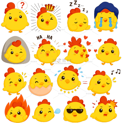 常规内容-动物系列卡通可爱小鸡面部表情包插画元素组合