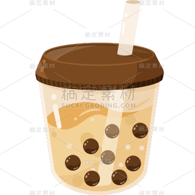 秋天通用手绘卡通珍珠奶茶贴纸元素素材