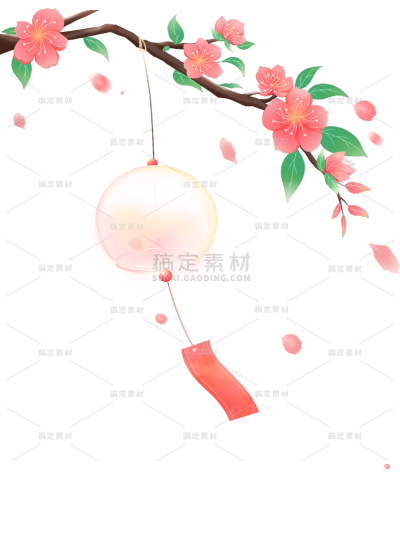 植物系列插画风风铃桃花樱花元素