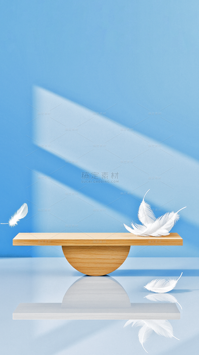 背景系列清新感光影羽毛木制半圆支撑天平