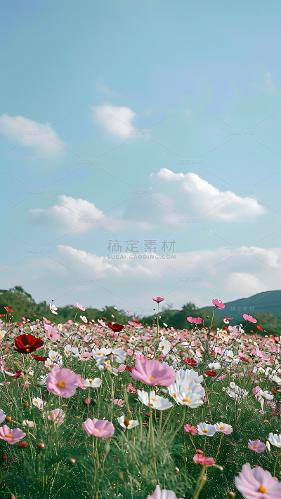 春天春季春日3D立体C4D实景旷野花田场景背景图片素材