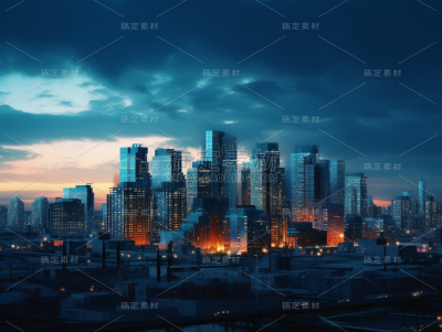 城市日落景观，科幻大片既视感