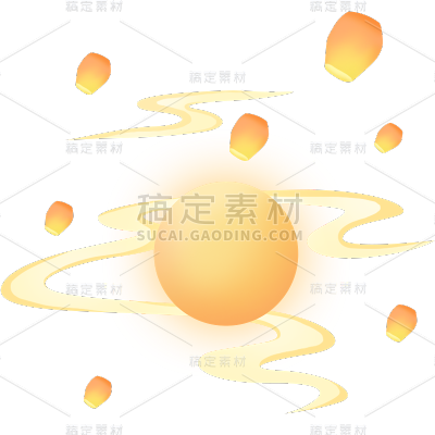 中秋节祥云月亮组合元素贴纸