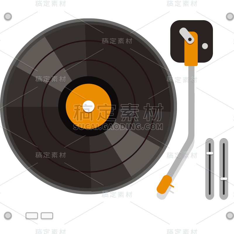 常规通用扁平黑胶唱片机元素素材
