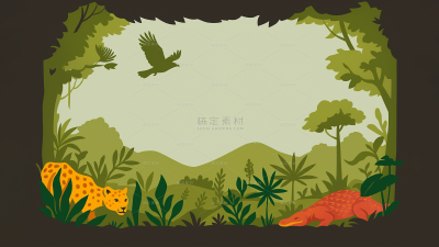 背景系列插画风绿色丛林野兽雄鹰豹子鳄鱼背景（td）