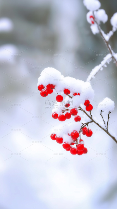 冬季节气通用雪盖枝头特写图片