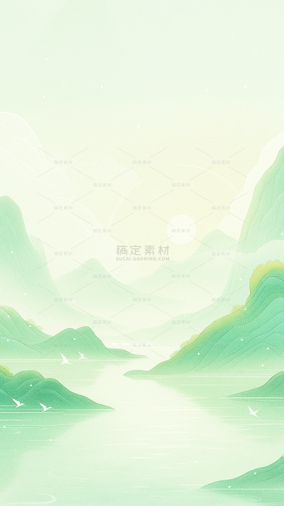 常规内容-背景系列清新感中国风绿色山水背景
