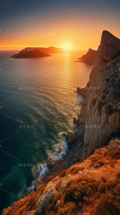 山川山峰夕阳日落风景景观