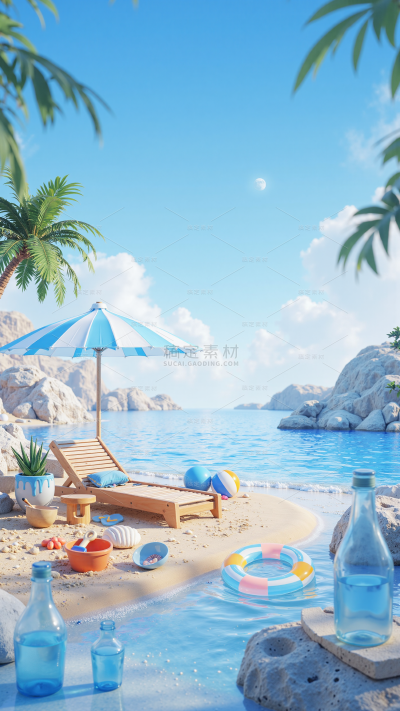 夏天软3D光感海滩海边道具背景