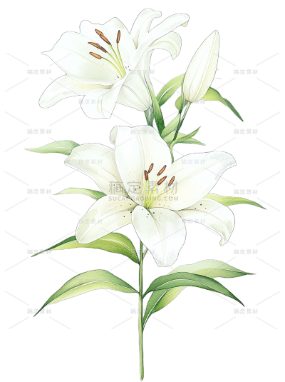 植物系列清新感插画风百合花元素