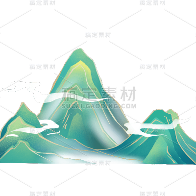 通用中国风手绘插画渐变青山元素贴纸