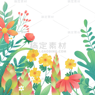春天春日氛围感插画花卉植物边框元素素材