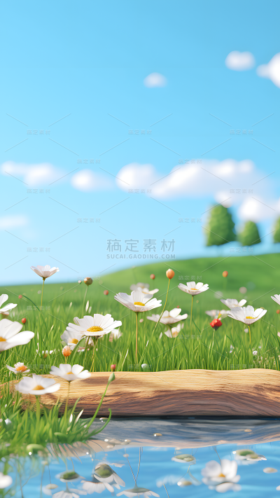 春天春季春日实景植物展台户外草地场景背景图片素材