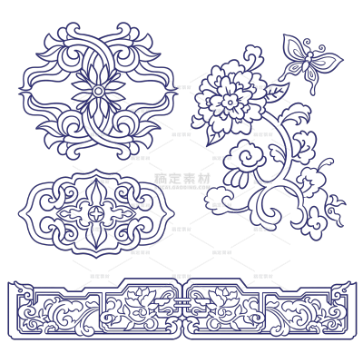 中国风矢量蓝色花纹元素（td）