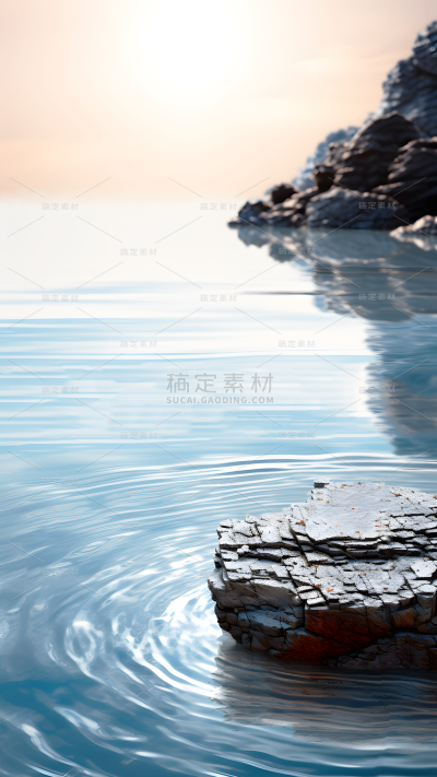 通用3D立体C4D水面礁石场景背景图片素材