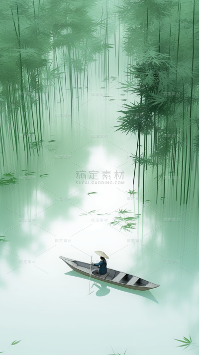夏日中国风系列合成竹林实景模糊渐变通用背景素材