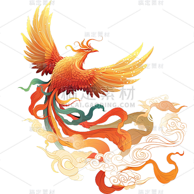 动物系列国潮金描边插画凤凰贴纸