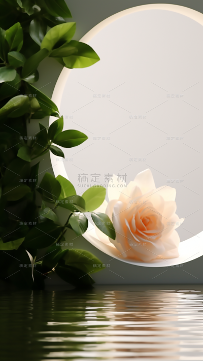 通用电商简约风绿植植物花朵展台静态场景背景