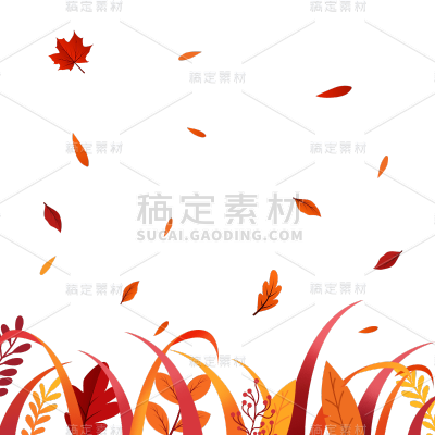 秋天通用底框秋天草丛落叶元素素材