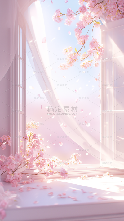植物实景粉色浪漫感樱花展台场景背景图片素材