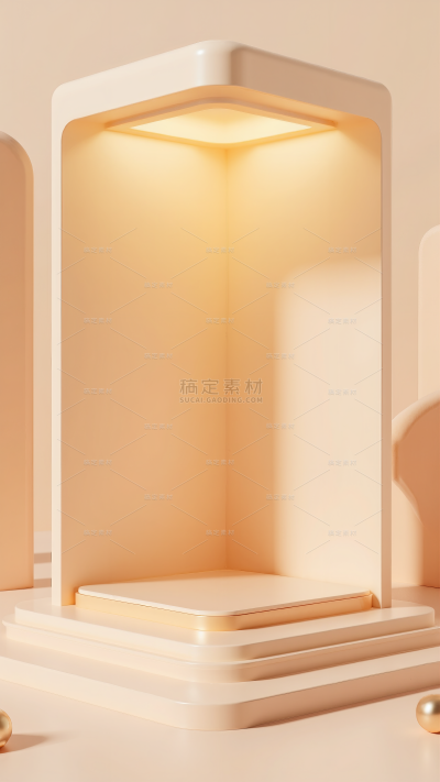 背景系列3D暖黄色电商展台背景