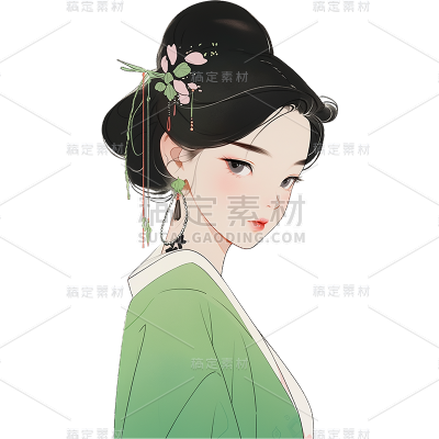 人物系列-通用-极简东方美学少女半身贴纸